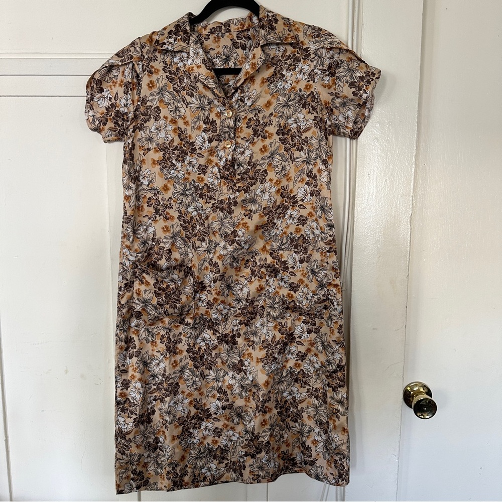 Vintage 70s Hawaiian Print Shift Dress